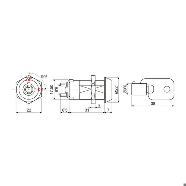 ON - OFF nyckelbrytare för 250V nyckelrör Electro DH 11.950/4 843055552019519