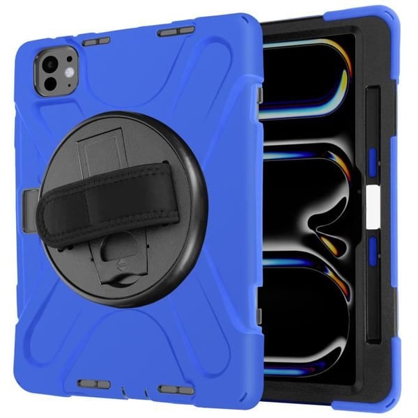 Coque Antichock - iPad Pro 13 2024 - Blå - Rotationshandtag - Transportrem - Flerlager