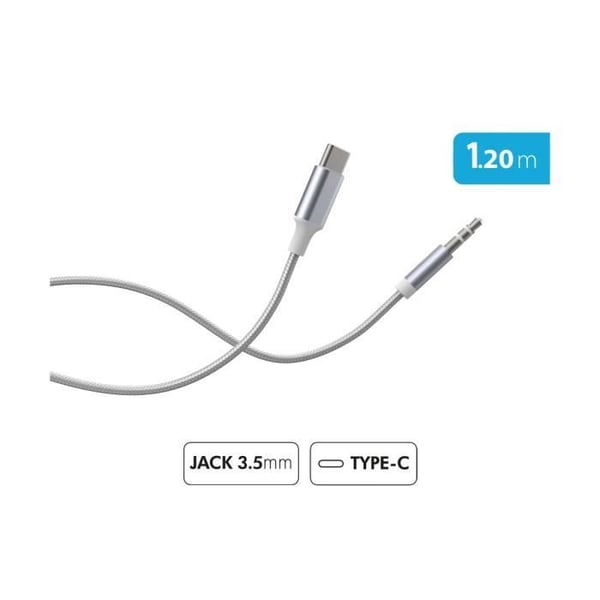 USB-C Ljudkabel - FORCE POWER - 1,2m - Förstärkt Vävd Nylon - Klar Ljud - 3,5mm Jack