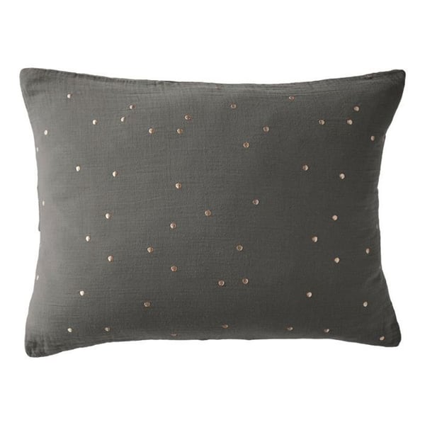 Taie d'oreiller Pois Doré Déco "Gaïa Chic" 60 x 60 cm & 50 x 70 cm "Gaze de Coton" - Gaïa Chic Granit - 50 x 70 cm