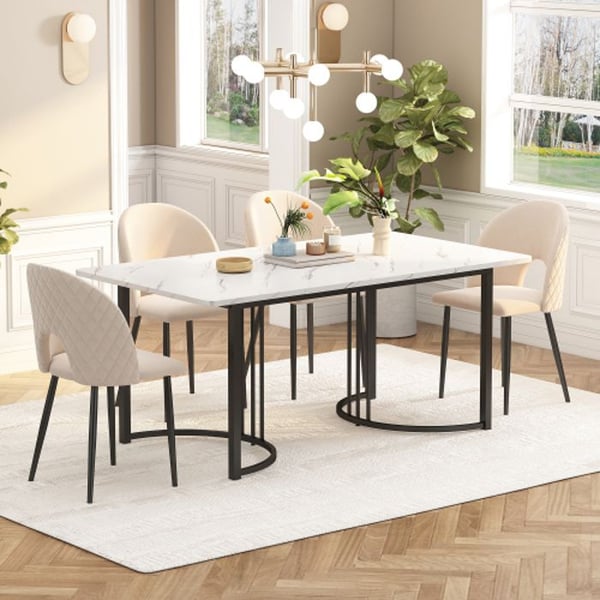 Matbord - Rektangulär - 140 x 80 cm - Modern marmor - Justerbara ben