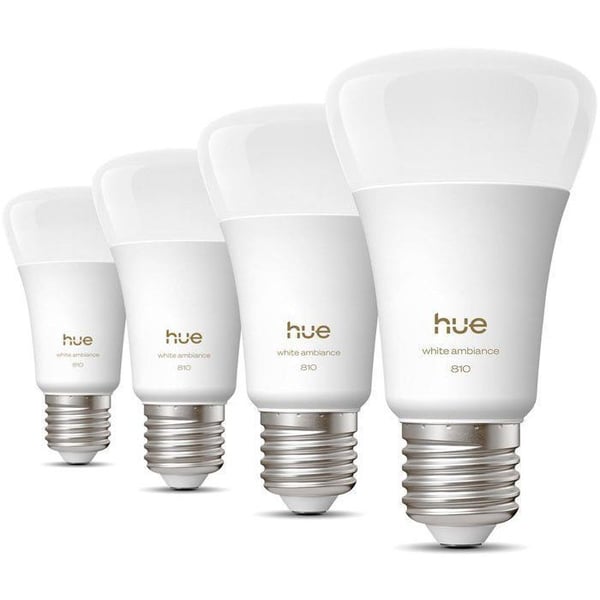 Pack med 4 anslutna A60 LED-lampor - PHILIPS HUE - Varm vit ljus - E27 sockel - 6W - 1000-2000k - 810 lumen
