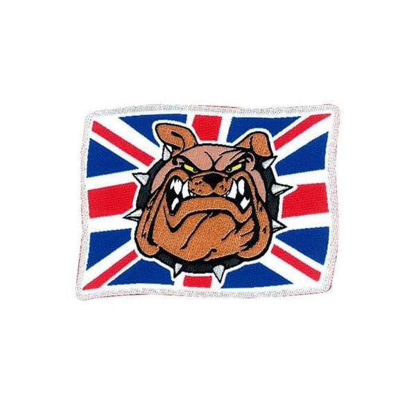 England Bulldog Dog självhäftande lapp, broderidekal, 8,5 x 6,5 cm