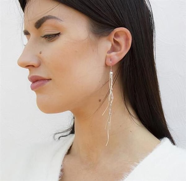 Örhängen - BENETO - AGUC2695 - Sterlingsilver - Kubisk zirkon - Längd 12,2 cm