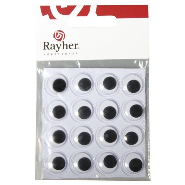 Rörliga plastögon självhäftande, 15mm ø, 16 st