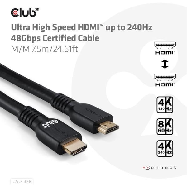HDMI-kabel - Club 3D - CAC-1378 - 4K120Hz - 8K60Hz - 7,5 m - 48Gbps