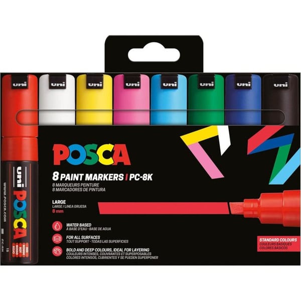 Pochette med 8 POSCA-markörer - PC8K - Grundfärger - Bred snedspets