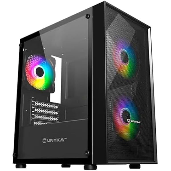 Micro ATX Gaming Chassi - UNYKACH - Modell Mir B200 - Härdat glas - 3 ARGB-fläktar - 3 USB-portar