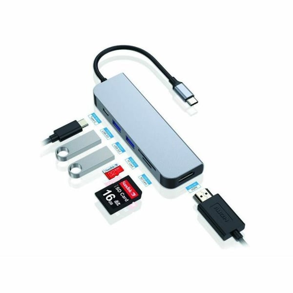 Dockningsstation 6-i-1 - CONCEPTRONIC - DONN02G - USB-C - HDMI - Aluminium
