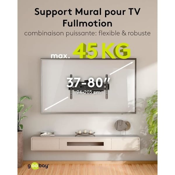 Supportvägg för TV - GOOBAY - 71199 - 37 till 80 tum - Max 45 kg - Lutad och vridbar