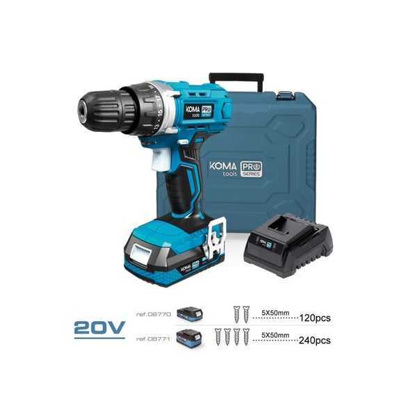 Borrskruvdragare Set Med 40 Tillbehör 20v Med Batteri Och Laddare Koma Tools