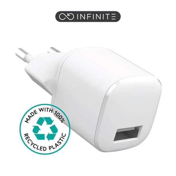 USB-A-laddare - ESTUFF - ES637001-BULK - 12W - Återvunnen plast - Vit