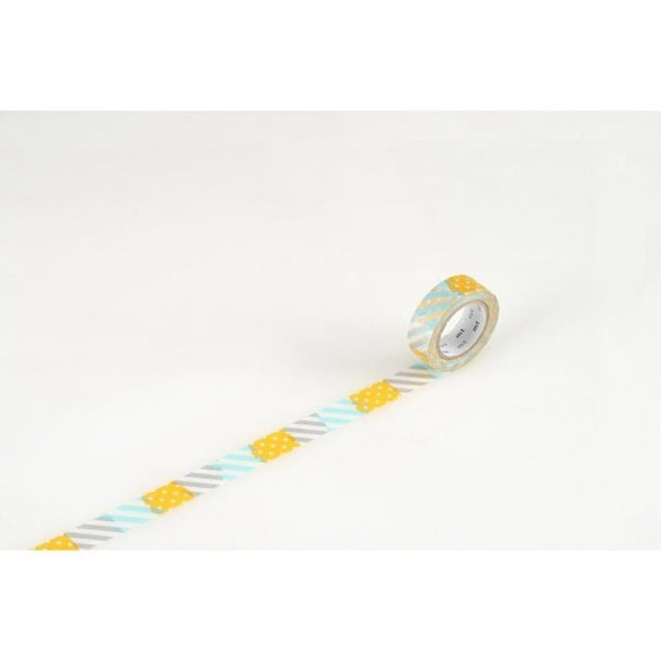 Maskeringstejp - MT 15mm - Prickar-ränder blå & orange - Washi-papper - Återanvändbar