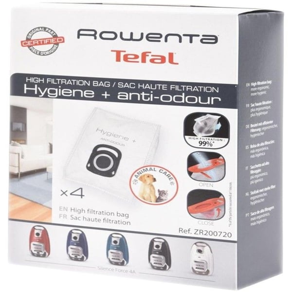 Förpackning med 4 högfiltreringspåsar Dammsugare ZR200720 ROWENTA, TEFAL, MOULINEX