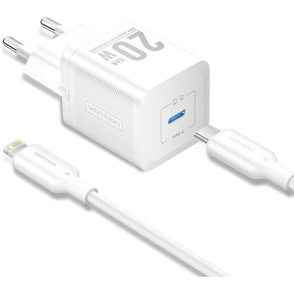 Lader - VENTION - TZ-FEPWW0-EU-02 - Type-C - 20W - GaN - USB-C til Lightning kabel 1m