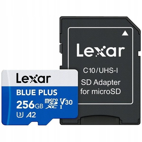 Lexar microSDHC Blue Plus UHS-I med SD-adapter, upp till 170 Mo/s i läsning C10/A2/U3 (V30) 256 Go