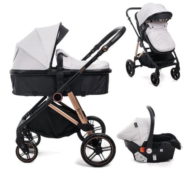 BEBELISSIMO - Kombinerad trio barnvagn 3 i 1 - bilstol 0+ CAVO – liggdel – från födseln – upp till 22kg - beige
