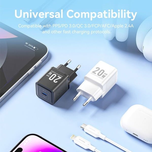 Lader - VENTION - TZ-FEPWW0-EU-02 - Type-C - 20W - GaN - USB-C til Lightning kabel 1m