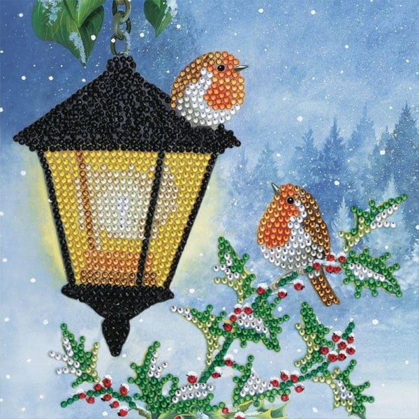 CRYSTAL ART Kit kort för diamantbroderi 18x18cm Rödhakar på vintern