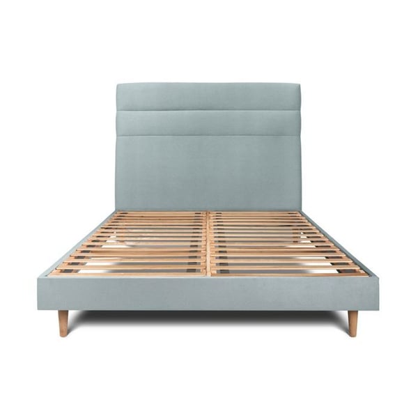 Säng 135x190cm med sänggavl i sammetslinjer och sängram kit Gråblå - Totalhöjd: 29cm