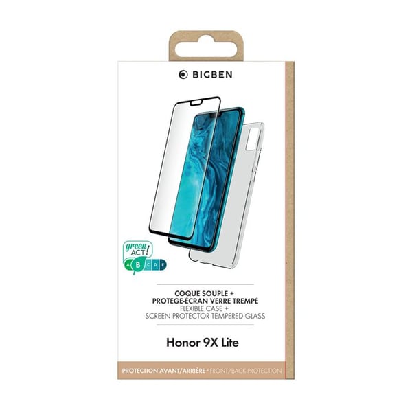 Fodral och skärmskydd - Honor - 9X Lite - TPU Transparent - Härdat glas - Stötsäker