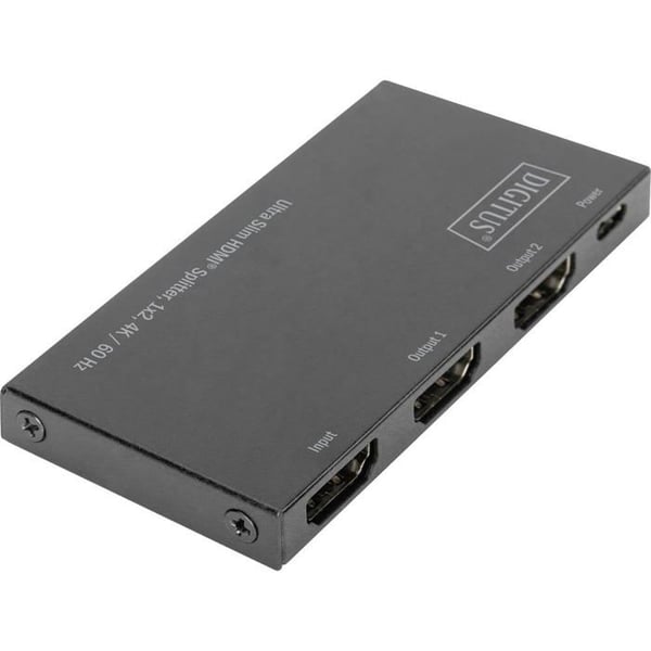 Digitus DS-45322 2 porte HDMI splitter med LED-display, metalhus, kompatibel med ultra HD 4096 x 2160 pix