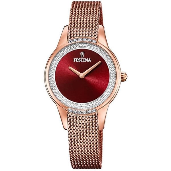 Ur - Festina - Mademoiselle F20496/1 - Rød Urskive - Mesh Rem - Vandtæthed 50m