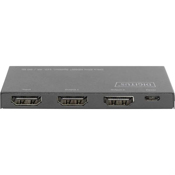 Digitus DS-45322 2 porte HDMI splitter med LED-display, metalhus, kompatibel med ultra HD 4096 x 2160 pix