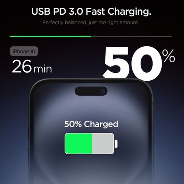USB-C vægoplader - SPIGEN - Essential EE201EU - 20 W - GaN teknologi - Hurtig opladning