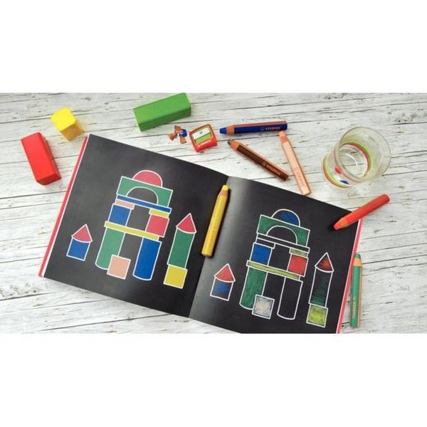 Etui med 6 pastelfarvede STABILO woody 3in1 farvekridt + 1 blyantspidser