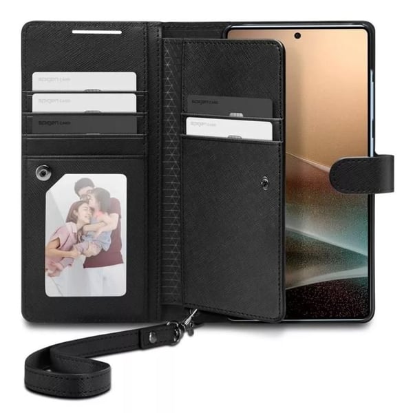 Cover Etui pung - Spigen - S - Samsung Galaxy S25 Ultra - PU læder - Sort - Magnetisk