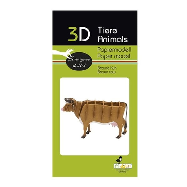 3D-modell i papper - FRIDOLIN - 3D-modell av brun ko - Laserskuren kartong - 11×6,5×4 cm - För montering från 8 år
