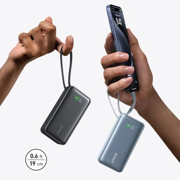 Extern batteri - ANKER - Nano - 10000 mAh - Integrerad USB-C-kabel - 30 W PD