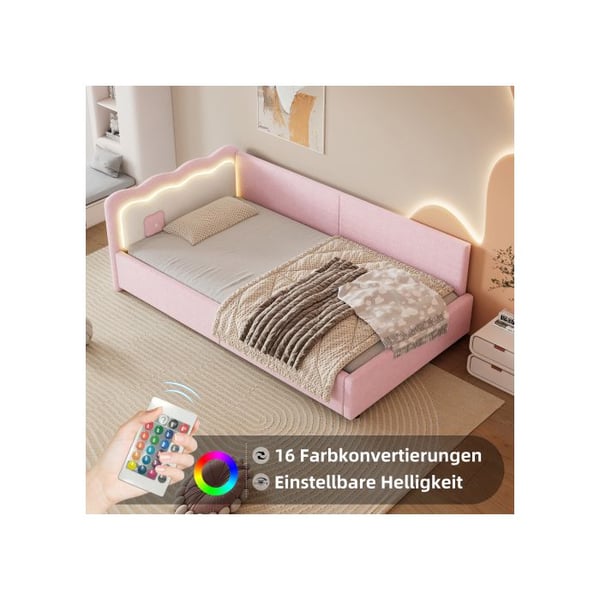 Seng i dag - MUVOE - 90x200 cm - Rosa - Lamelseng - LED-belysning