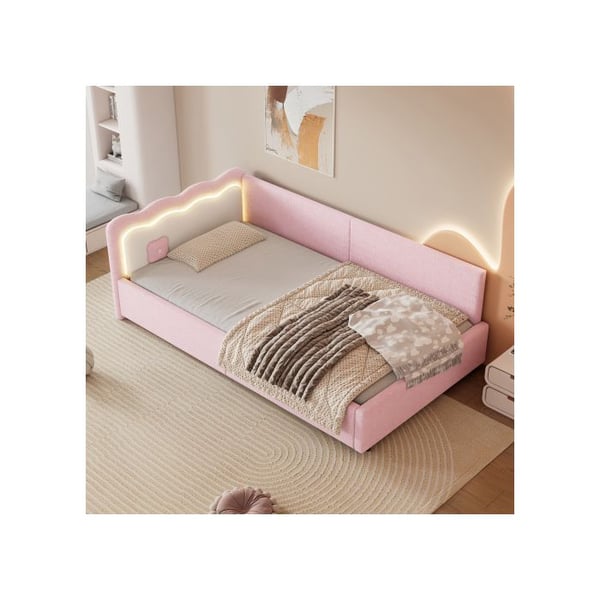 Seng i dag - MUVOE - 90x200 cm - Rosa - Lamelseng - LED-belysning