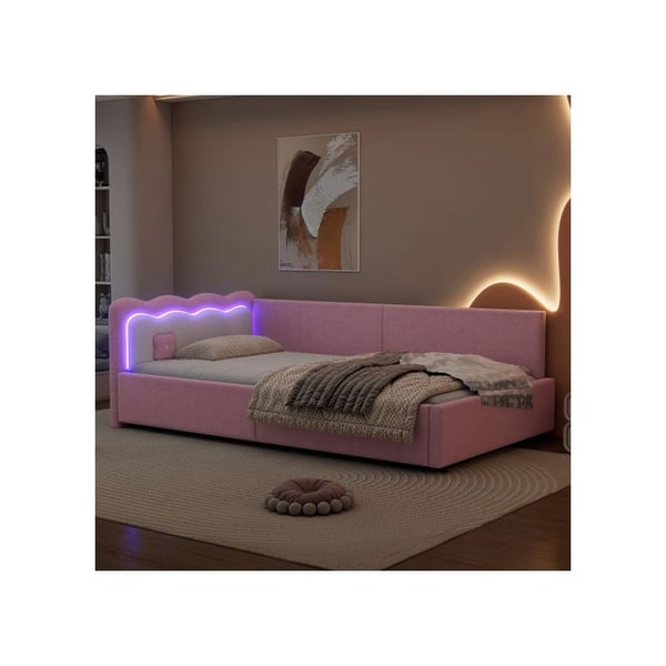Seng i dag - MUVOE - 90x200 cm - Rosa - Lamelseng - LED-belysning