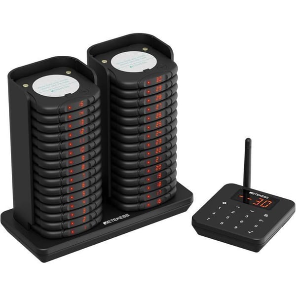 Retekess TD186 Pager Trådlöst System, Restaurang Vibration Bipeur, 64 Inbjudningslägen, 600M, 30 Bippers för Matområden