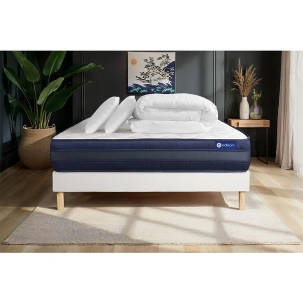 Komplett sängpaket 180x200 cm - Madrass + Sängbotten Vit (i kit) + 2 kuddar + Täcke - Actilatex T