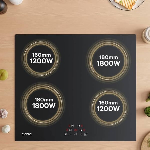 Ciarra Induktionshäll 59cm 6000W 4 Brännare Sensitive Touch Auto-Off Timer Svart