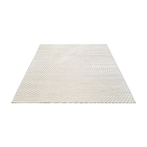 Modern matta i krämfärg med vågigt relief och överlappande cirkulära mönster (Dimension: 120x170 cm - Färg: Kräm)