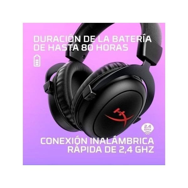 Trådlös headset - HyperX - Cloud II Core - 80 timmars batteritid - DTS rymdljud - Minnesskum komfort