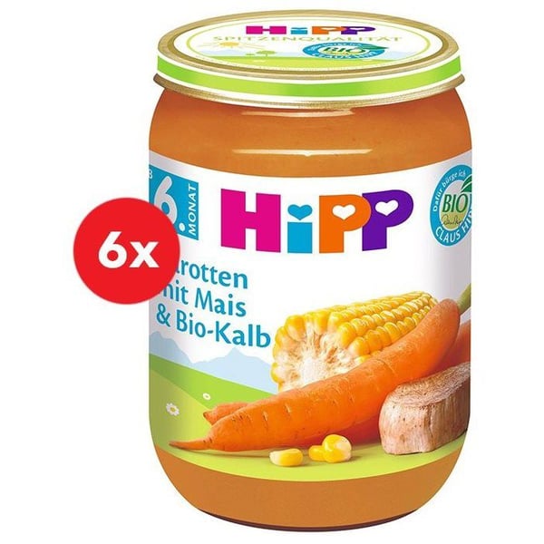 HiPP Ekologiska morötter med ekologisk majs och kalv 6× 190 g