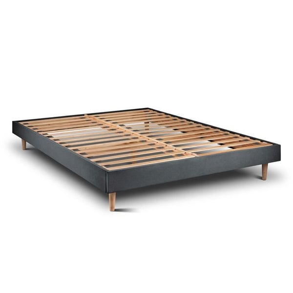 Sommier Kit Velours Grå antracit 140x190 H29cm Sommeil de plomb - Sommier i massivt trä med träben kon 15 cm