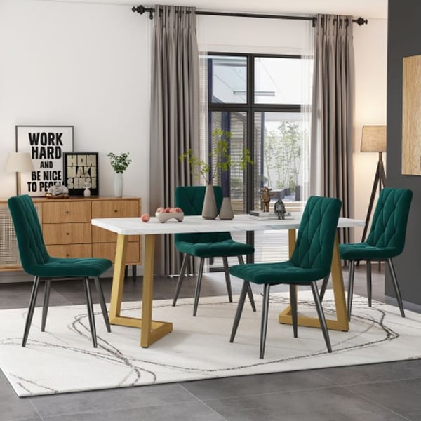 Spisestue sæt - MUVOE - Firkantet bord 117x68 cm - 4 stol i velour - Moderne - Grøn