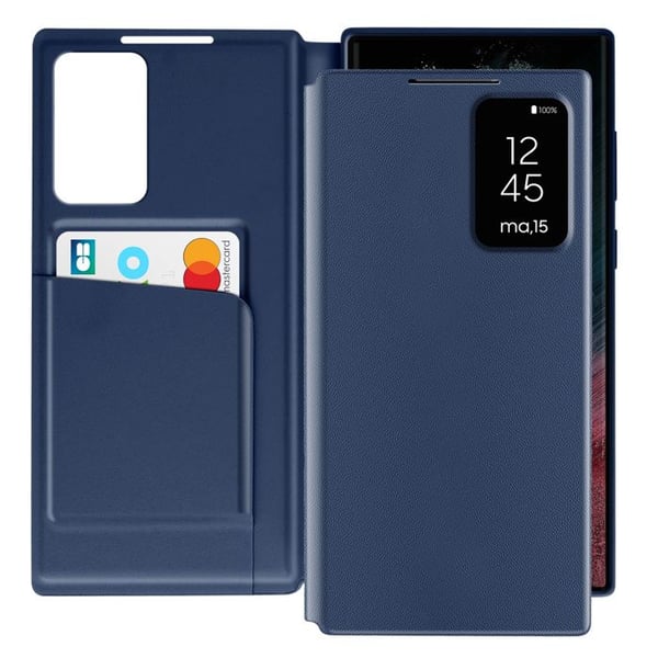 Fodral med fönster för Samsung Galaxy S22 Ultra med kortficka i mörkblå