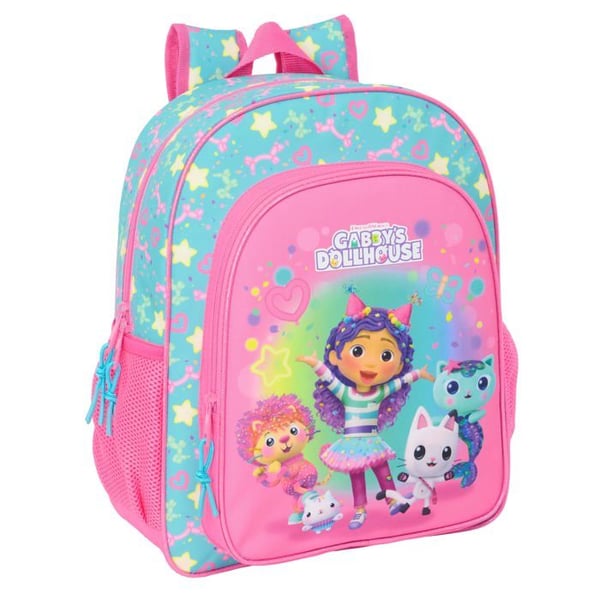 Skolryggsäck för barn - safta - Anpassningsbar till vagn - 32x12x38 cm - Rosa/Turkos - Polyester
