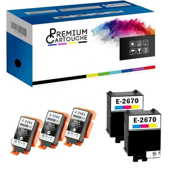 PREMIUM CARTOUCHE - x5 kompatibla patroner för Epson T266 - T267 kompatibla med WF 100W, WorkForce WF-100W PREMIUM CARTOUCHE - x5 kompatibla patroner för Epson T266 - T267 kompatibla med WF 100W, WorkForce WF-100W