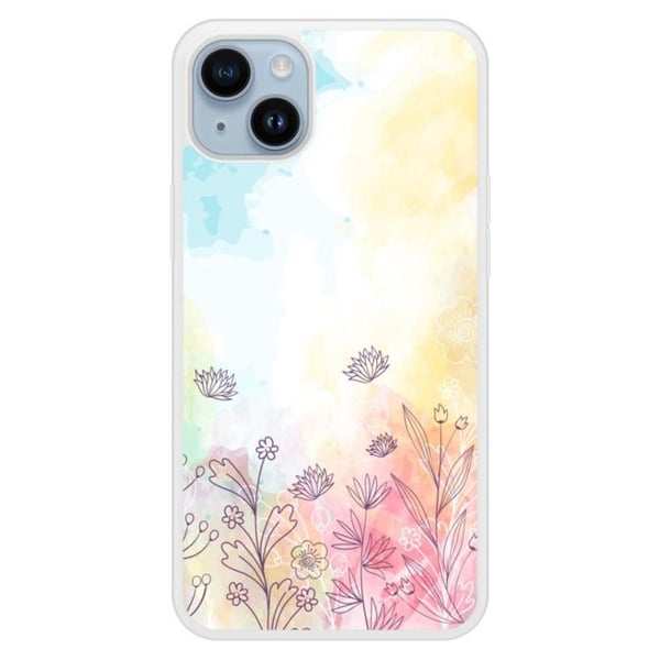 Coque i silikon med förstärkning med utskrift kompatibel med Apple iPhone 14 Plus vattenfärgsblommor