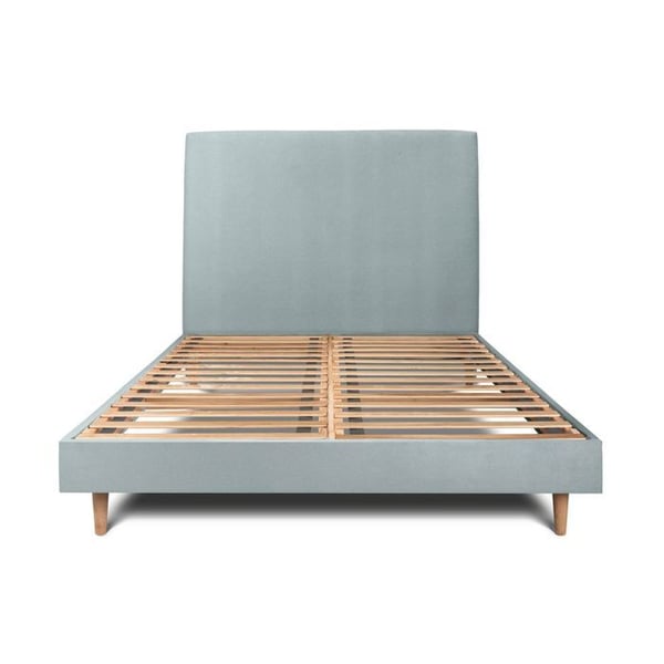 Säng 135x190cm med sammetstoppad huvudgavl och gråblå sängram - Total höjd: 29cm