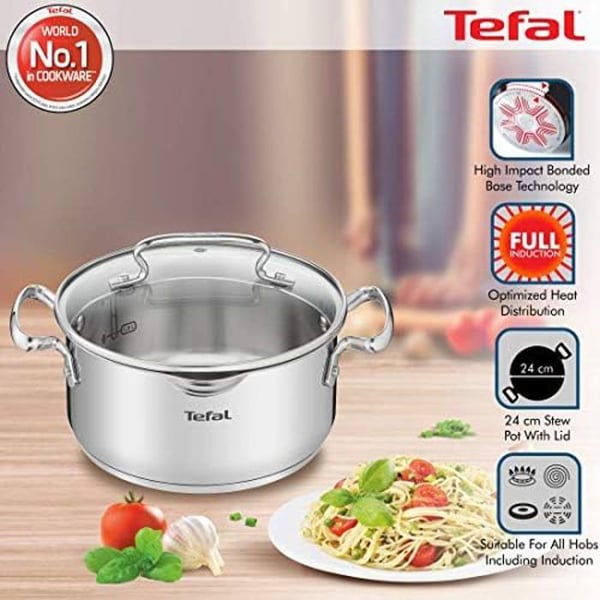 Kastrull - TEFAL - DUETTO+ G7194655 - Rostfritt stål - Kompatibel med alla spisar - 24 cm